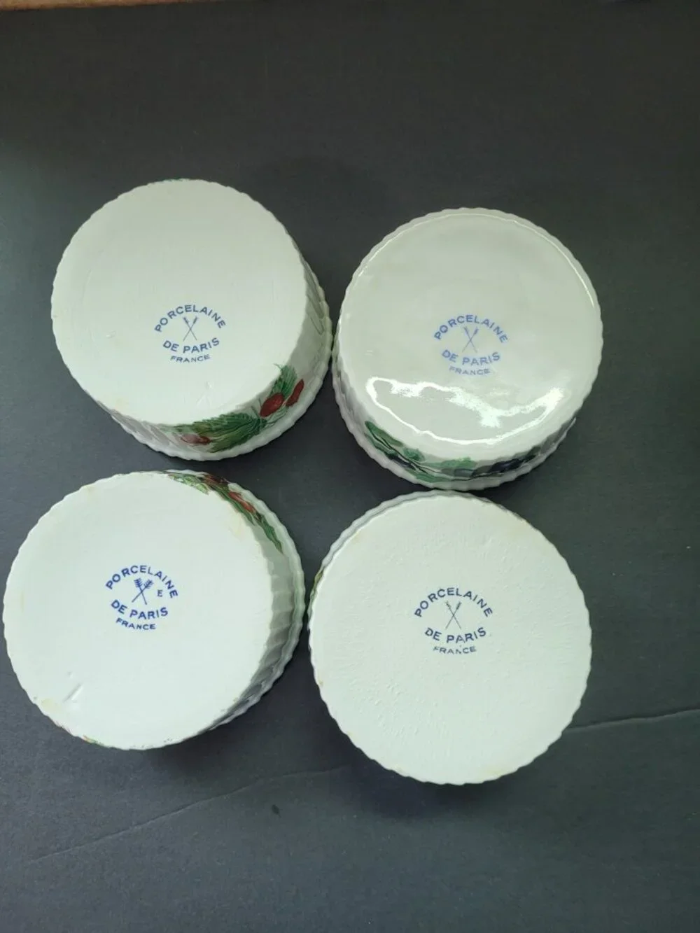 Vtg Porcelaine De Paris French Ramekins Fruit Berries Cottage‎ Garden Set Of 4